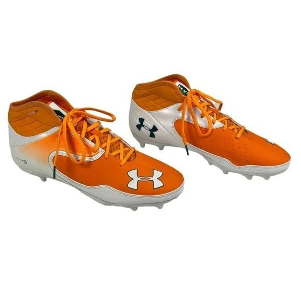 Under‎ Armour Nitro Icon Mid MC Football Cleats Mens Size 15 Orange and White